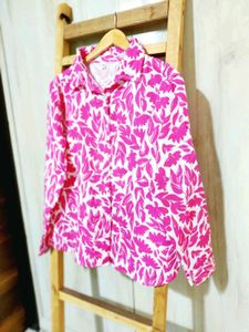Megenta  Colour Printed Cotton Shirt Size-42