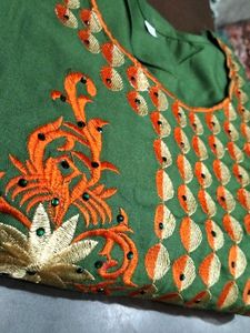Olive Green Embellished Kurti