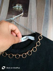 Zara Black Short Sleeve Top with Chain Detail