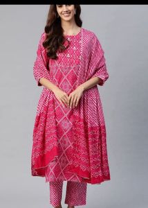 Pink cotton Printed Kurta Set