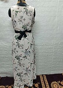 Floral Cream Dress With Deep Back