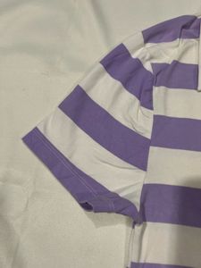 Lavender And White Strip Crop Polo Top
