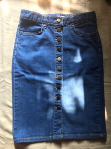 Denim Button-Front Skirt