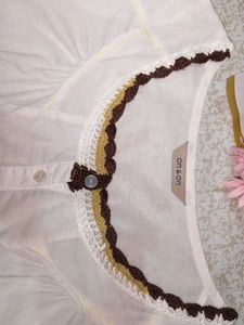 White Crochet Trim Top