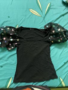 Balloon Sleeves Black Party Top