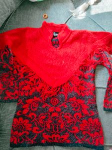 Red Patterned Knit Sweater with legging set