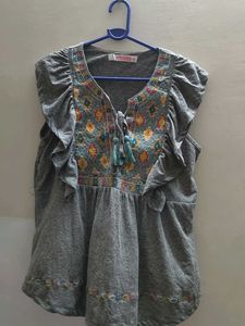 Embroidered Ruffle Top