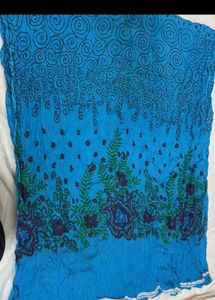 Blue floral printed jaipuri cotton dupatta