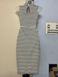 Pintrest Korean Striped Side Slit Bodycon Dress