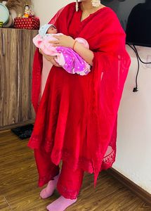 Maroon Anarkali Suit With Organza Dupatta