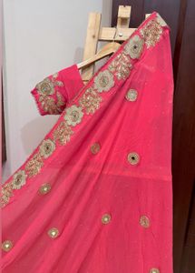 Elegant Embroidered Pink Peach Saree