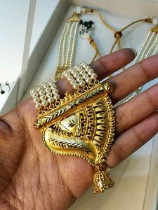 Long Pearl Necklace and Earrings Set Gold Plated Shri Hari Jewellery