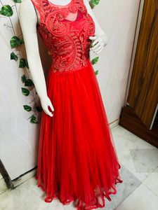 Red Embroidered Formal Gown