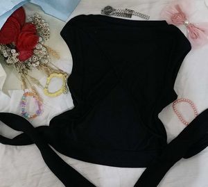 Backless Black Tie Crop Top