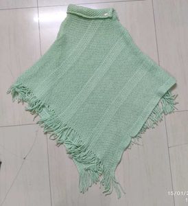 Mint Green Knit Fringe Poncho