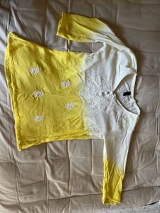 Yellow Chikankari Straight Short Kurti