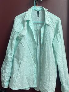 Pure Cotton Aqua Blue Formal/actual Shirt