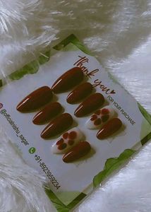 Burgundy Floral Presson Nails