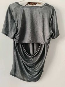 Gray V-Neck Top