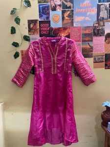 Pink Embroidered Kurti Dress