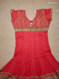 Coral Embellished Anarkali Dress