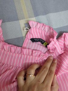 Pink Striped Flared Sleeve Top