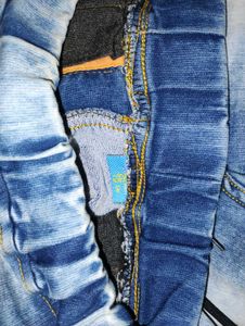 Trendy Blue Faded Elastic Waist Jeans
