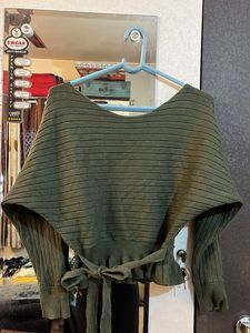 Stylish Olive Green Tie-Waist Top