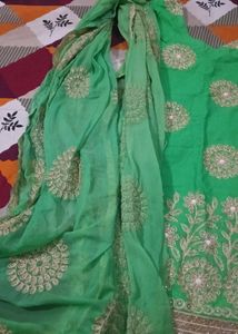 Green Embellished Suit With Heavy  Dupatta