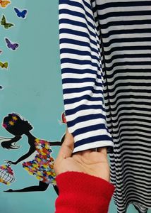White And Blue Striped Longline Shrug