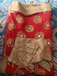 Red & Gold Embellished Saree