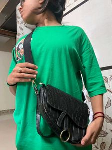Black Croc Embossed Saddle Bag