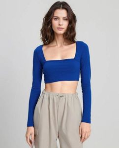 Blue Long Sleeve Crop Top