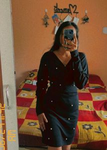 Black Pearl Embellished Mini Dress