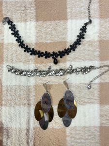 Jewellery Set: Earrings,bracelet &amp; black chokar
