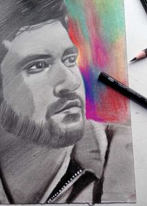 Pencil Portrait with Colorful Background