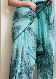Blue Floral Print Saree