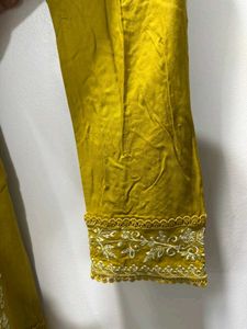 Mustard Embroidered Pant Suit Set