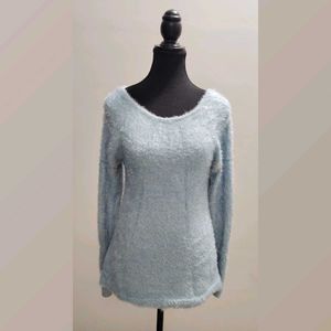 Soft Blue Fuzzy Knit Sweater
