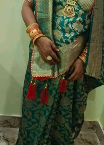 Sea Green Bnarshi Silk Saree With Heavy Work