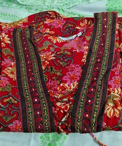 Red Floral Printed Formal Kurtis For Woman