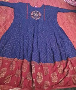 Blue & Maroon Embroidered Dress
