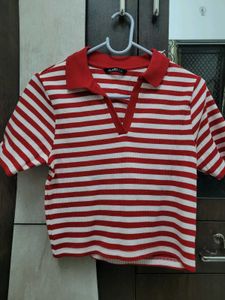 Red & White Striped Polo T-Shirt