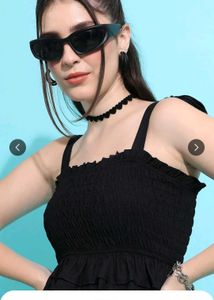 Black smocked fitted crop top