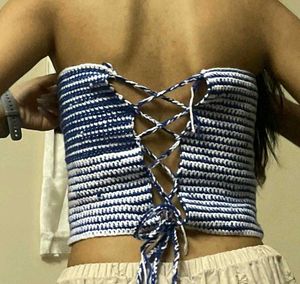 Blue Front Twisted Hand Made Tube Top