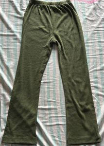 Girls Olive Green Solid Ribbed Cotton Coord Set