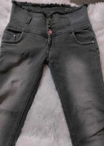 Gray High-Waisted Button Fly Jeans