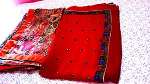 Red Embroidered Saree with Blouse