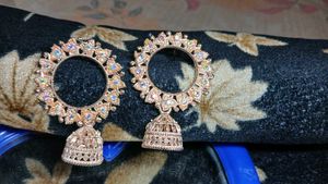 Stunning Gold-Toned &amp; Crystal Jhumka Earrings