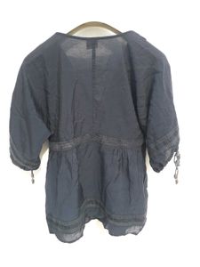 Dark Blue Embroidered V-Neck Blouse